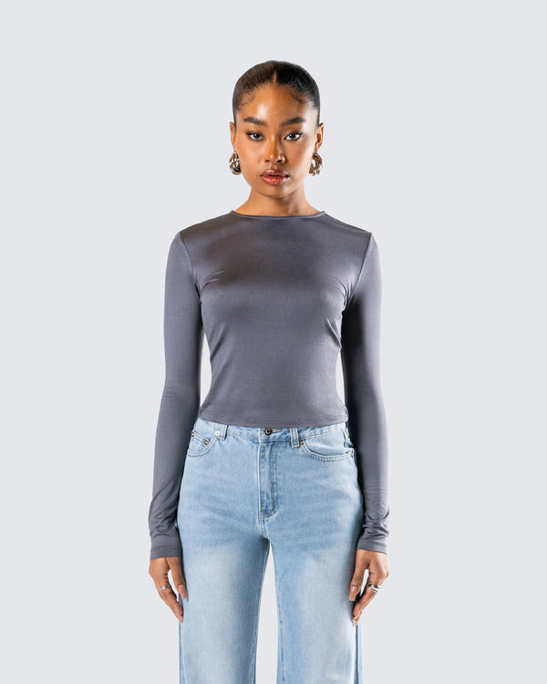 Finesse Vivi Grey Jersey Long Sleeve Top