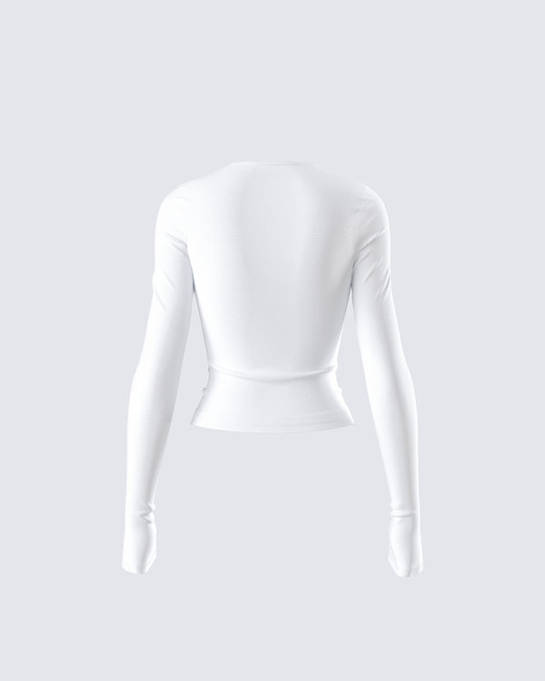 Finesse Vivi White Jersey Long Sleeve Top