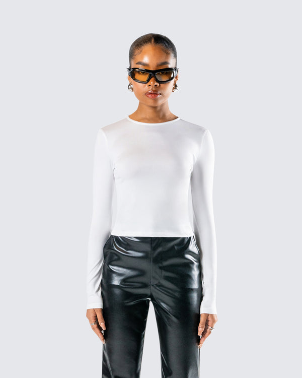 Finesse Vivi White Jersey Long Sleeve Top