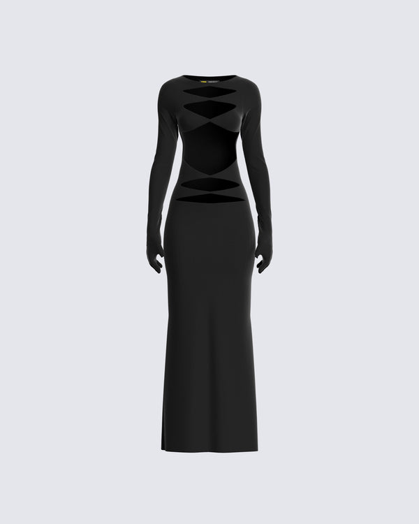 finesse Vox Black Cut Out Dress & Gloves