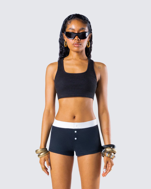 Finesse Waverly Black Ribbed Tank Top