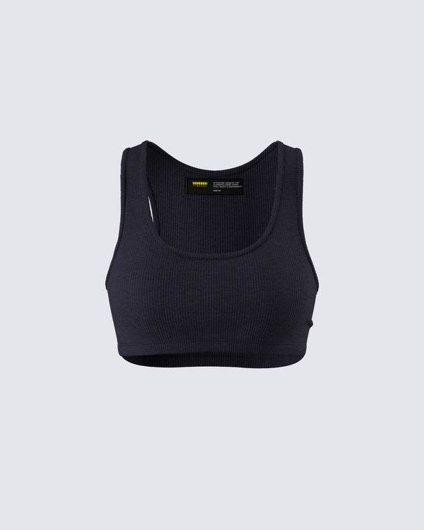 finesse Waverly Black Ribbed Tank Top