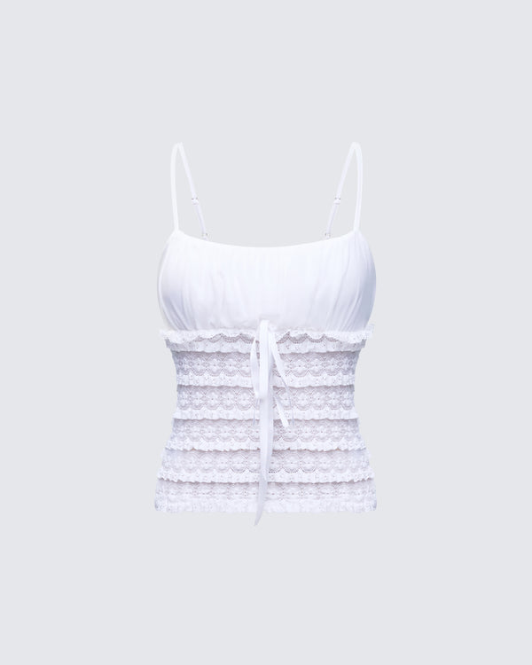 finesse Wayan White Strappy Lace Top