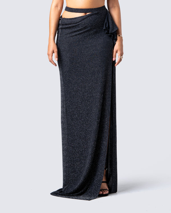 Finesse Whitney Black Shimmer Maxi Skirt