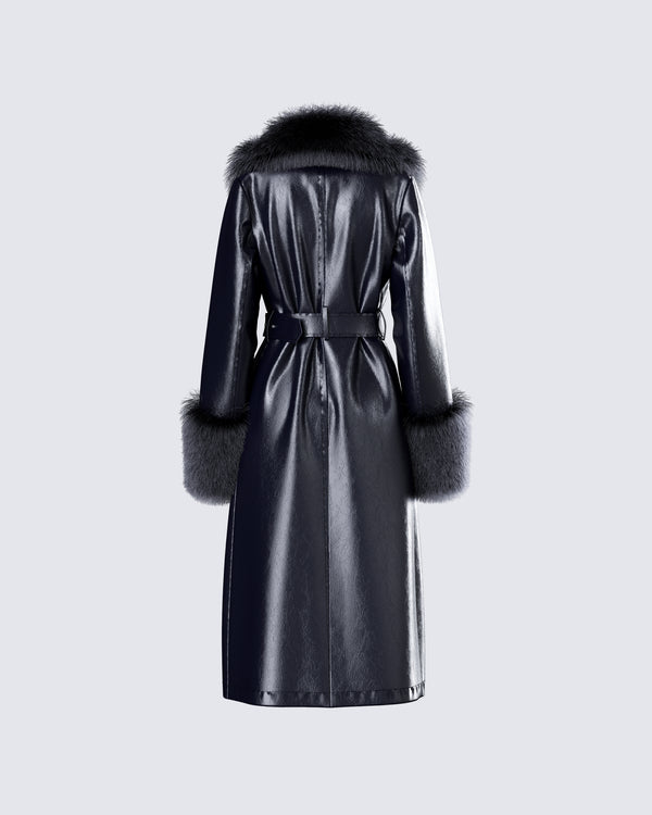 Finesse Willa Black Vegan Fur Leather Coat