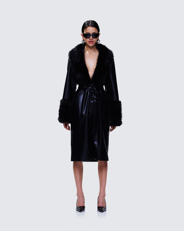 Finesse Willa Black Vegan Fur Leather Coat