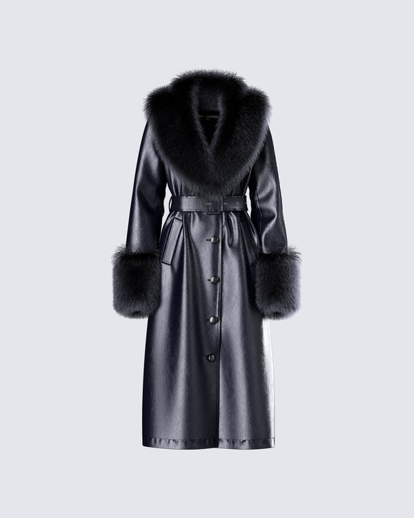 finesse Willa Black Vegan Fur Leather Coat