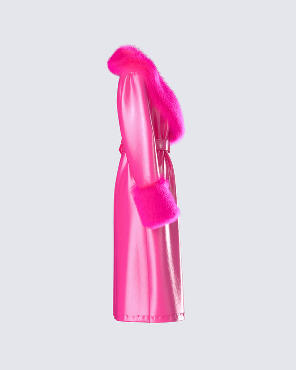 Finesse Willa Pink Vegan Fur Leather Coat