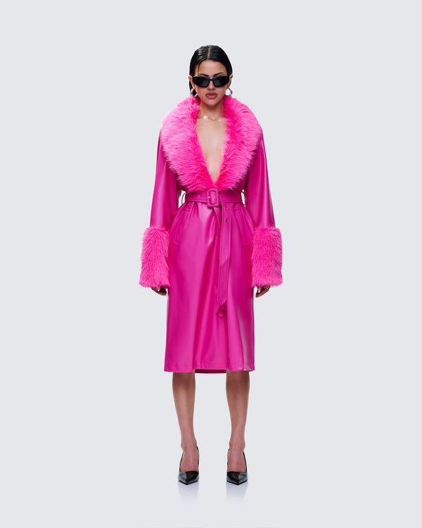 Finesse Willa Pink Vegan Fur Leather Coat