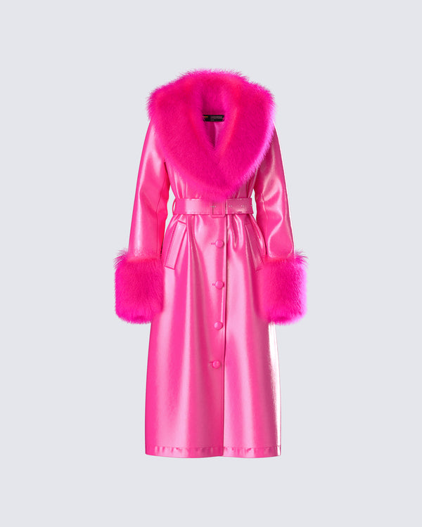 finesse Willa Pink Vegan Fur Leather Coat