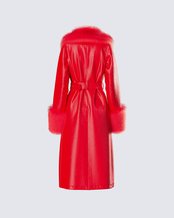 Finesse Willa Red Vegan Fur Leather Coat