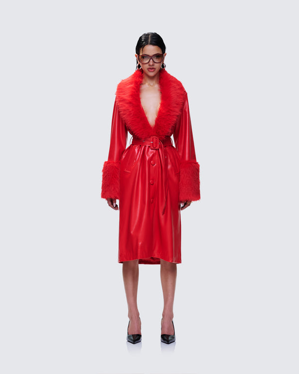 Finesse Willa Red Vegan Fur Leather Coat