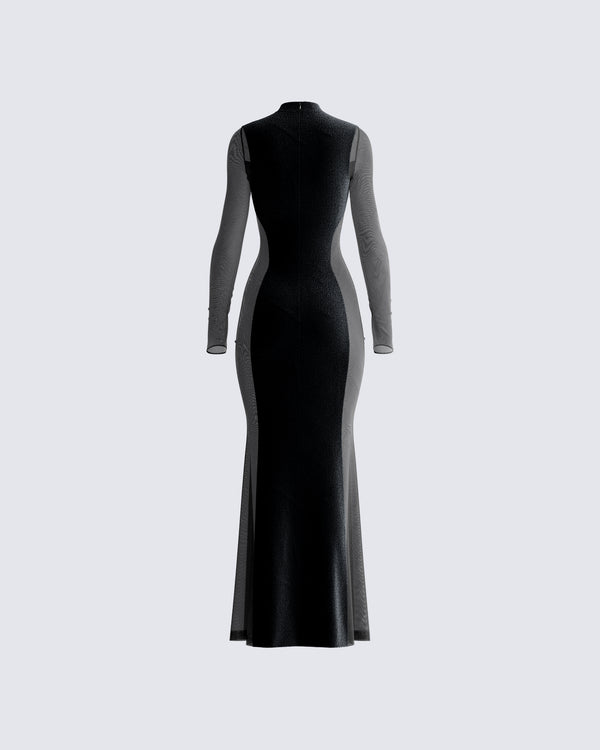 Finesse Wilma Black Velvet Paneled Gown