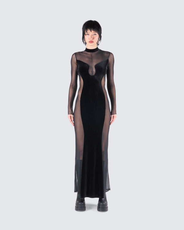 Finesse Wilma Black Velvet Paneled Gown
