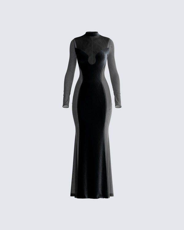 finesse Wilma Black Velvet Paneled Gown