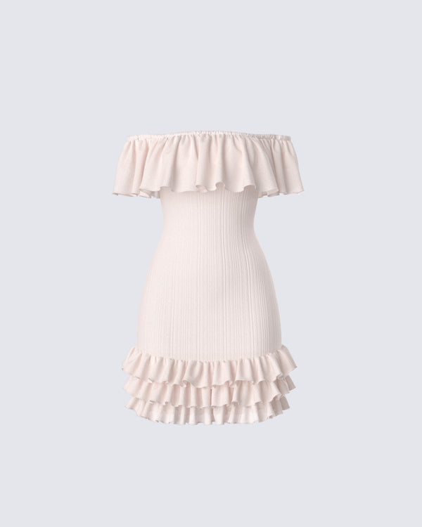 finesse Winsley Peach Ruffle Knit Mini Dress