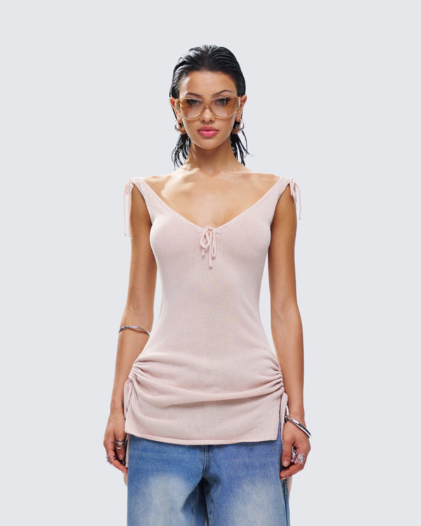 Finesse Wrenley Beige Ruched Sweater Top