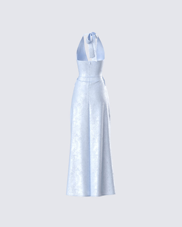 Finesse Xylah Baby Blue Rosette Maxi Dress