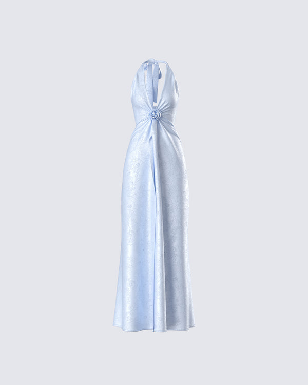 finesse Xylah Baby Blue Rosette Maxi Dress