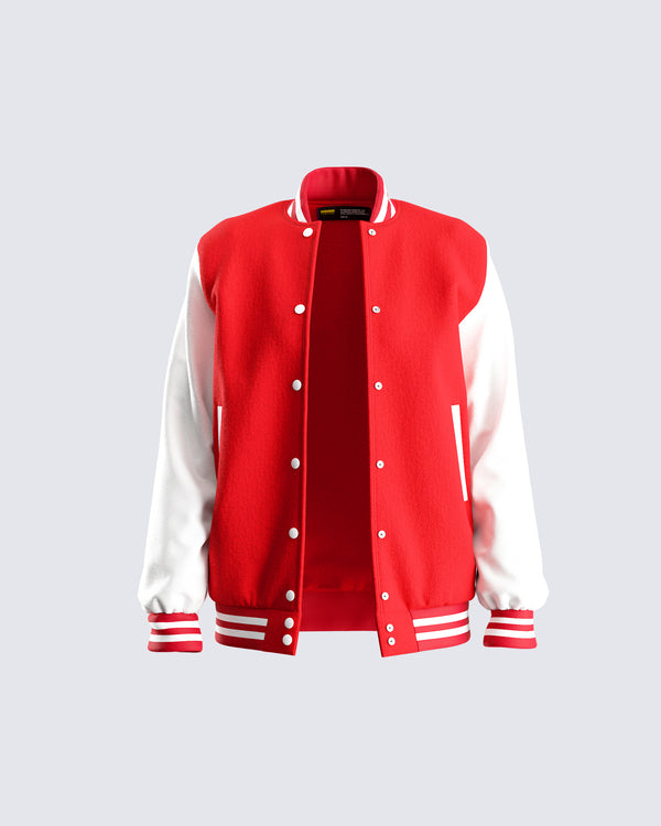 finesse Yai Red Varsity Logo Patch Jacket