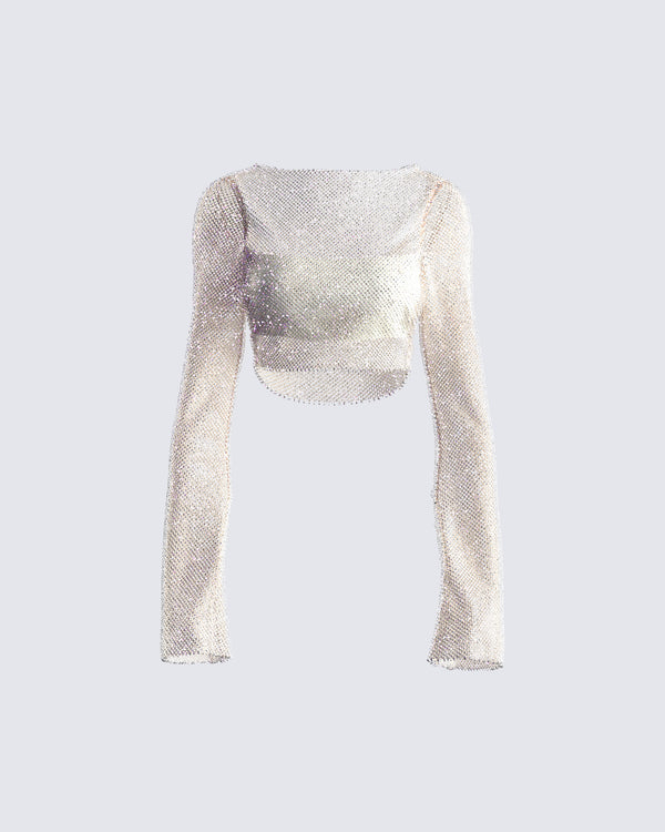 finesse Yanni Cream Rhinestone Top