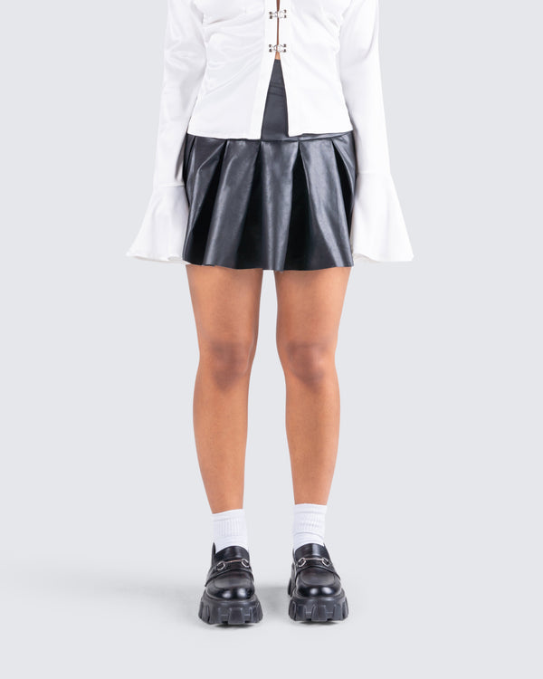 Finesse Yasmin Black Vegan Leather Skirt