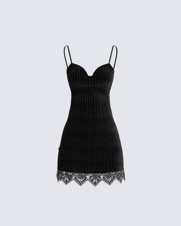 finesse Yira Black Lace Trimmed Dress