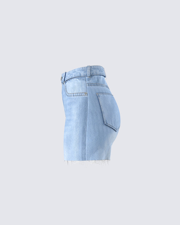 Finesse Yolande Blue Denim Cutoff Short