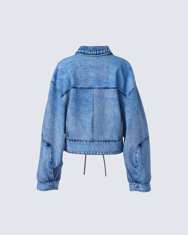 Finesse Yui Blue Denim Oversized Cropped Jacket