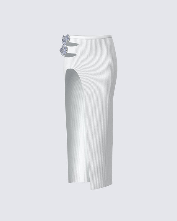 finesse Yuka White Rosette Knit Maxi Skirt