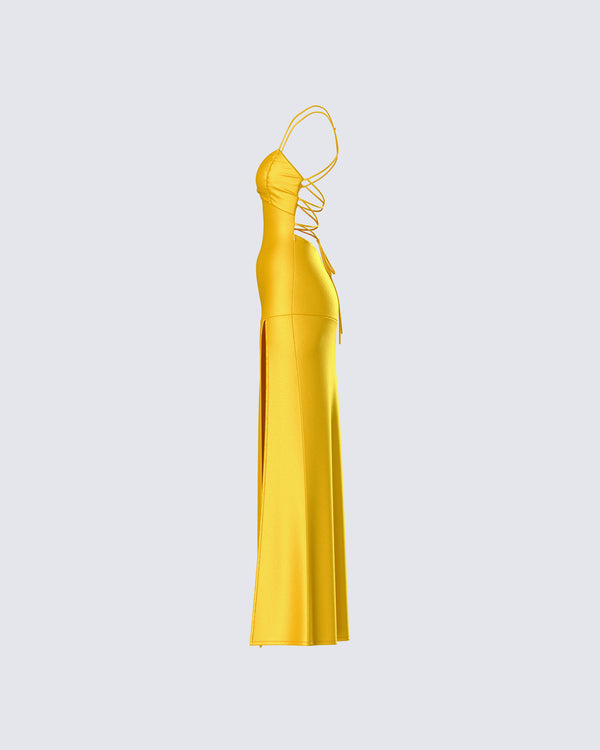Finesse Zabel Orange Satin Maxi Dress