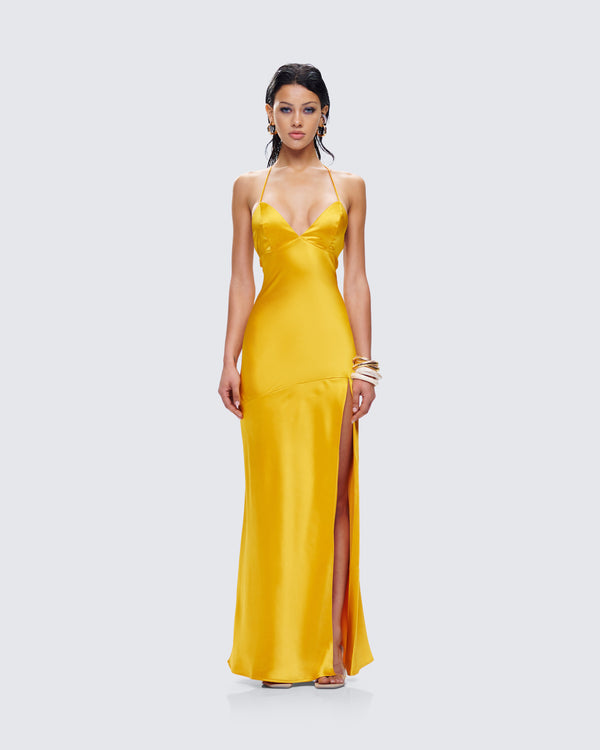 Finesse Zabel Orange Satin Maxi Dress
