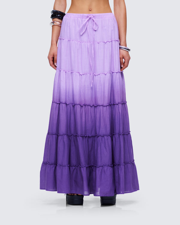 Finesse Zadie Purple Ombre Tiered Maxi Skirt