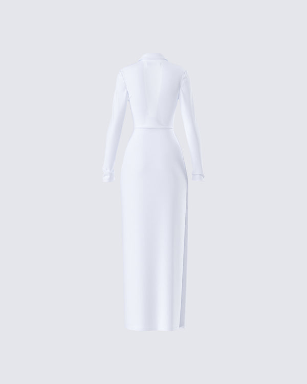 Finesse Zaida White Plunge Maxi Dress