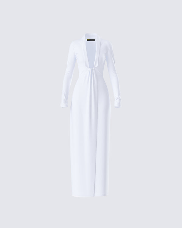 finesse Zaida White Plunge Maxi Dress
