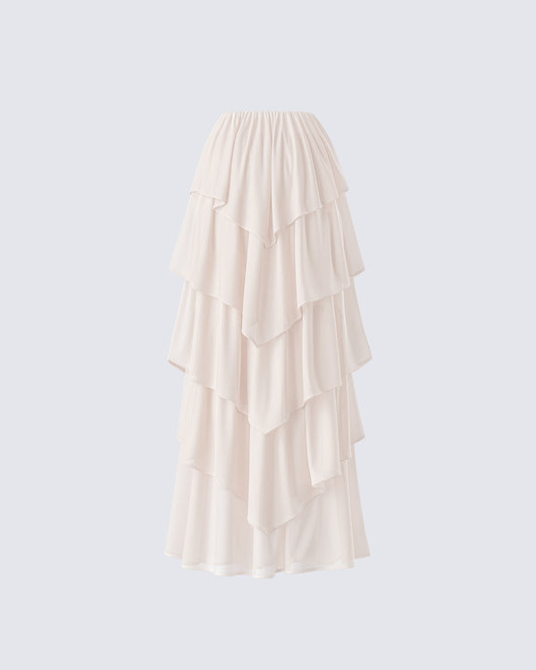 Finesse Zana Cream Tiered Ruffle Maxi Skirt
