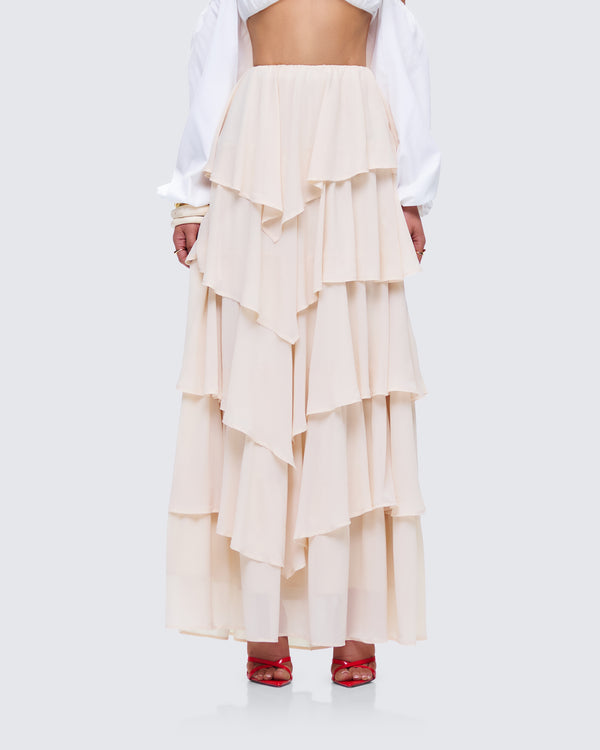 Finesse Zana Cream Tiered Ruffle Maxi Skirt
