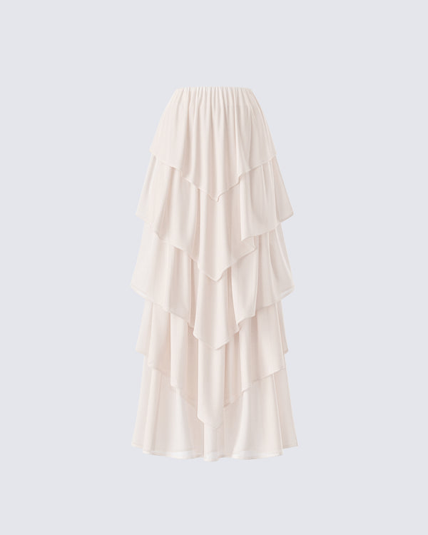 finesse Zana Cream Tiered Ruffle Maxi Skirt
