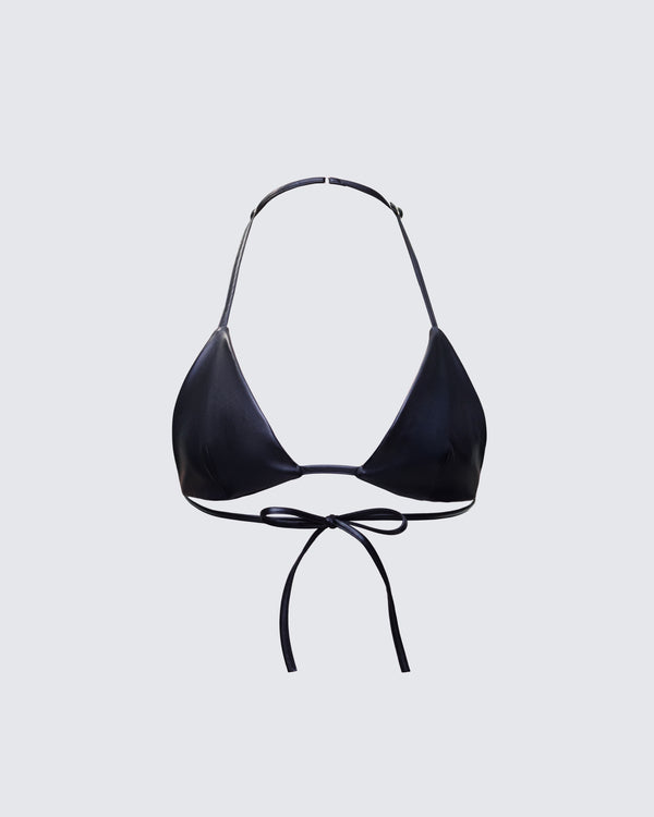 finesse Zaria Black Vegan Leather Bikini Top