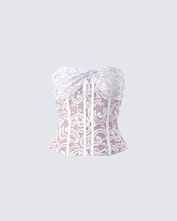 finesse Zaya White Lace Corset Top