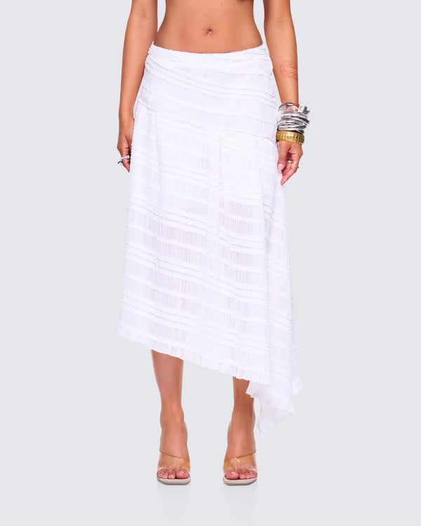Finesse Zaya White Tiered Asymmetric Skirt