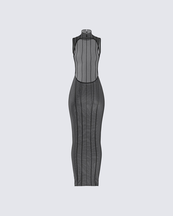 Finesse Zeal Black Mesh Bodycon Maxi Dress