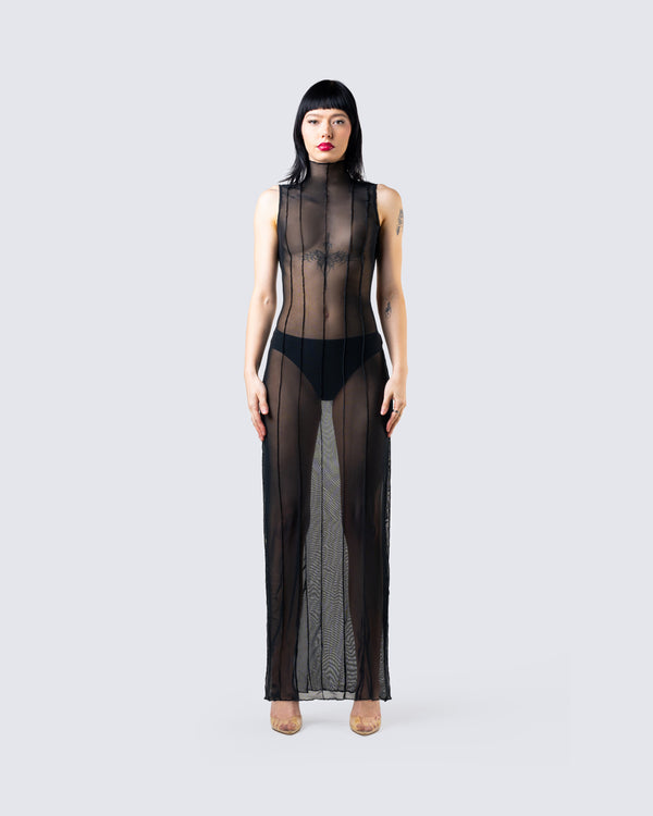 Finesse Zeal Black Mesh Bodycon Maxi Dress