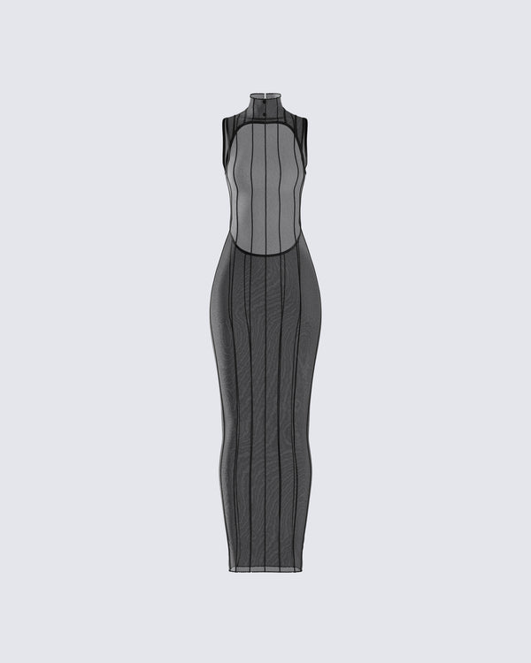 finesse Zeal Black Mesh Bodycon Maxi Dress