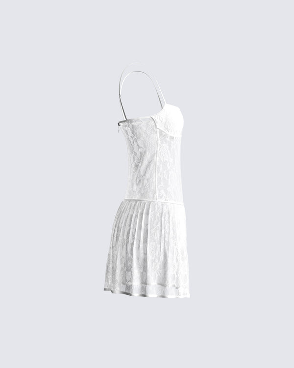 Finesse Zera White Lace Pleated Mini Dress