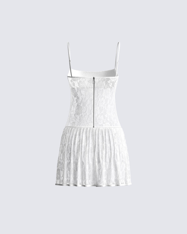 Finesse Zera White Lace Pleated Mini Dress