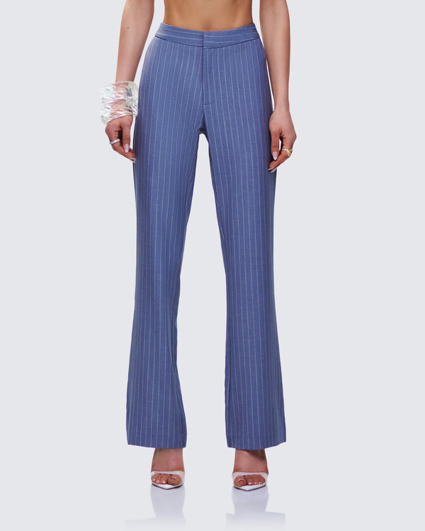 Finesse Ziva Grey Pinstripe Mid Rise Pants