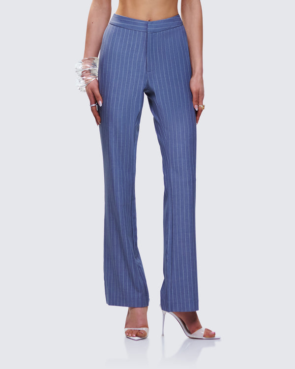 Finesse Ziva Grey Pinstripe Mid Rise Pants