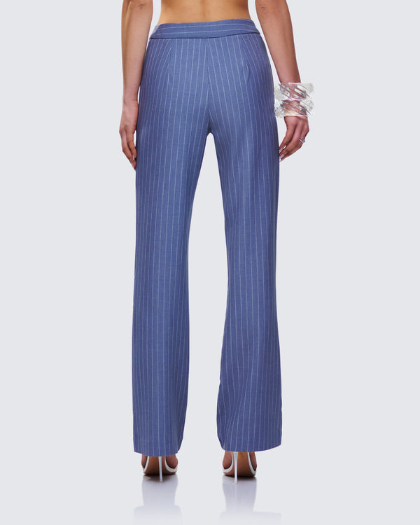 Finesse Ziva Grey Pinstripe Mid Rise Pants