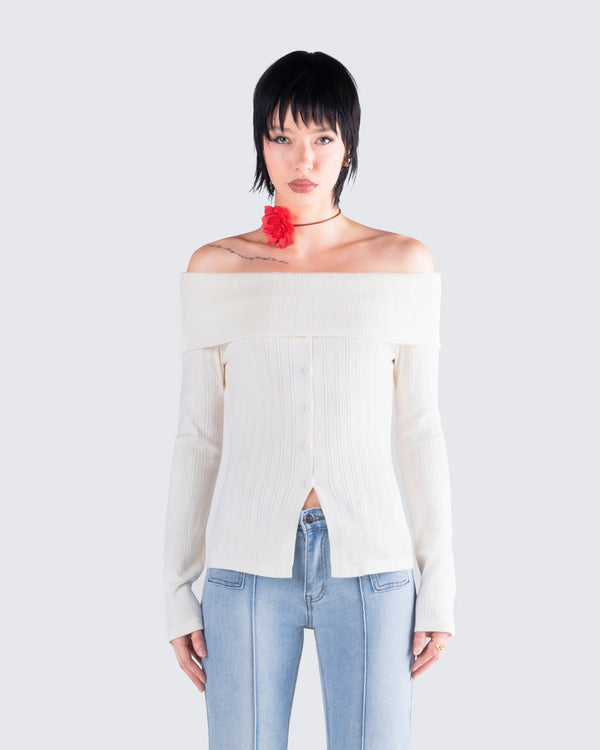 Finesse Zo Ivory Off Shoulder Sweater Top